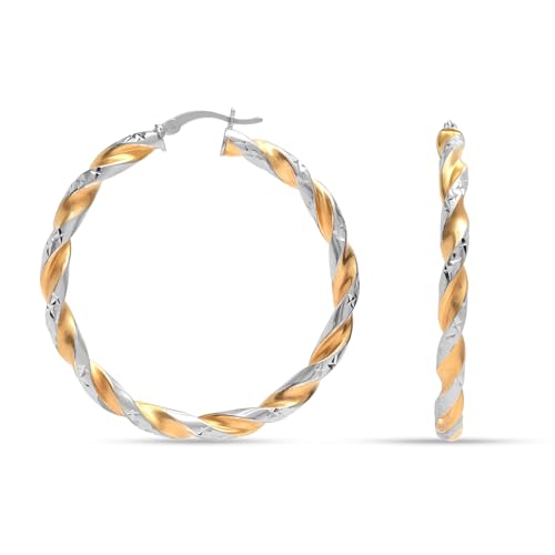 LeCalla 925 Sterling Silver Large Hoop Earrings | Lightweight High-Polished Italian Handmade Earring Hoops | Round Shaped Statement Hoops Earring for Women - color: Twisted Two_Tone-45MM
