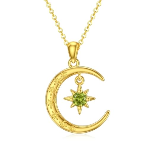 Moissanite Moon and Star Necklace 925 Silver Birthstone Gifts for Women | Sterling Silver Sun and Moon Pendant Elegant Jewelry Birthday Gifts for Wife Mom - color: B:Moon and Star-Birthstone-8