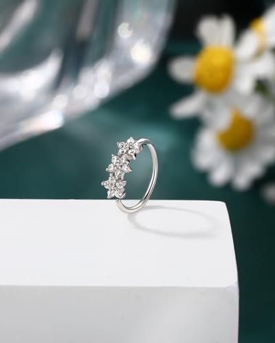 20G 925 Sterling Silver Small Thin Nose Ring Hoop for Women, Silver 7mm - 8mm Adjustable Half Hoop Nostril Piercing Jewelry - color: Z-Flower