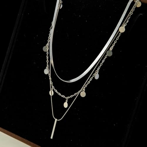 Layered Gold Necklace for Women Double Layer Snake Chain Necklace Set Jewelry Gift - color: Silver thick gold necklace