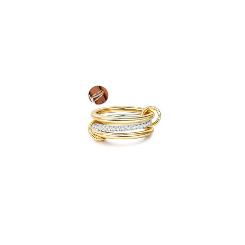 18K Gold Plated Stackable Rings for Women CZ Mixed Metal Statement Rings Set Non Tarnish Interlocked Stacked Ring Unique Connected Band Thumb Ring Fashion Multi-layer Wedding Ring Jewelry Size 6-10 - style: Gold Style A