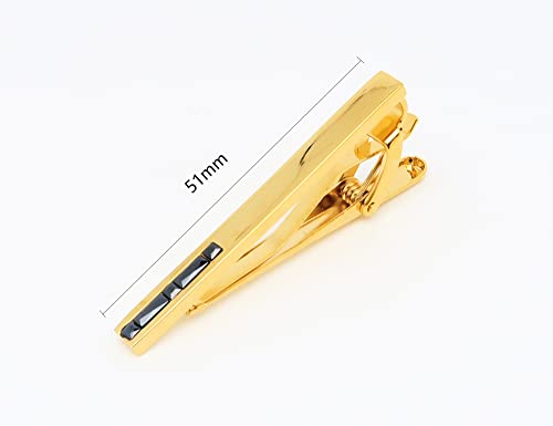 Men Crystal Tie Clip Tie Bar for Regular Necktie Silver In Gift Case | Purple/Blue/Red/Black/White Crystal Tie Pin for Men Business Anniversary Wedding Party Office Formal Daily Occasions Suit - style: Black Crystal Gold Plated Tie Clip