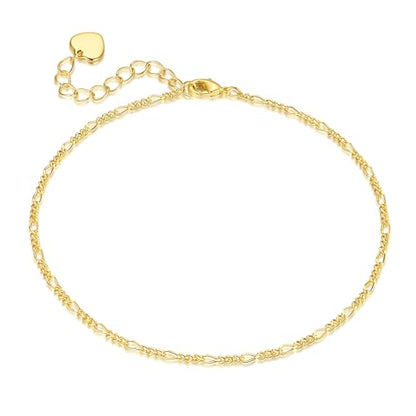 MELELIFE 14K Gold Anklets for Women Gold Ankle Bracelets for Women | Thin Figaro Anklet Simple Flowing Chain Design Dainty Anklets for Womens Ankle Bracelet Adjustable Size