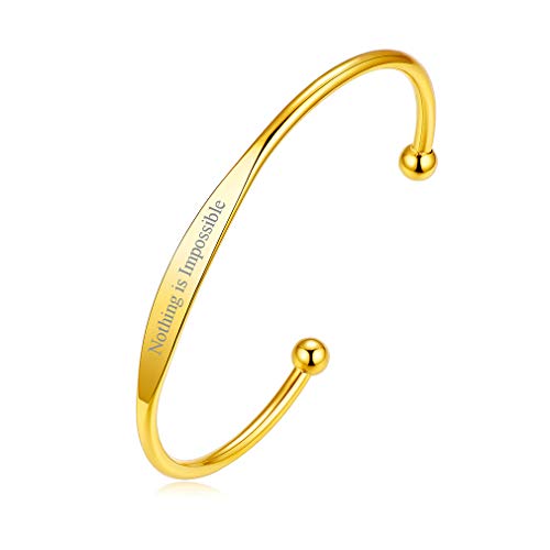 Custom4U Personalized Cuff Bracelets for Women Custom Name Bangle Bracelet | Inspirational Words Text Any Message Engraved Memory Jewelry Customized Gifts for Women BFF (Gift Box) - color: 1.1-gold Color