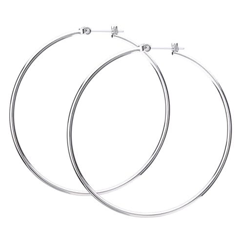 LOKUMI Resin Post Hoop Earrings | Hypoallergenic & Nickel-Free | Made in Japan | Available in 6 sizes and 3 finishes: Silver, 24K Gold, and Pink Gold - color: 50mm silver plated