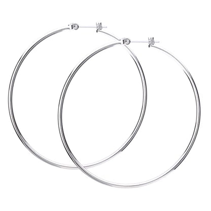 LOKUMI Resin Post Hoop Earrings | Hypoallergenic & Nickel-Free | Made in Japan | Available in 6 sizes and 3 finishes: Silver, 24K Gold, and Pink Gold - color: 50mm silver plated