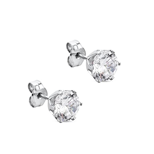 Orovi Round 14K Gold Earrings for Women in Solid 14K White Gold 585/14K Yellow Gold 585 with Ruby/Sapphire/Zirconia/Emerald Gemstones, Stud Earrings For Women,Women's Jewelry Delivered in Jewelry Box - color: 14K White Gold/ Zirconia