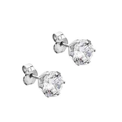 Orovi Round 14K Gold Earrings for Women in Solid 14K White Gold 585/14K Yellow Gold 585 with Ruby/Sapphire/Zirconia/Emerald Gemstones, Stud Earrings For Women,Women's Jewelry Delivered in Jewelry Box - color: 14K White Gold/ Zirconia