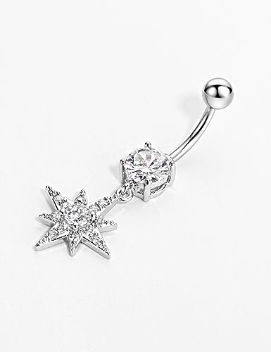 Belly Button Ring Dangle, Cross Belly Button Ring, Navel Piercing | 316L Surgical Steel, AAA+ Cubic Zirconia, Nickel-Free, Hypoallergenic, Multi-Style, 14 Gauge 10 mm Screw On Piercing Stud - style: Dangling Octagon