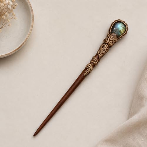 1 Pcs Crystal Point Hair Stick Set, Natural Labradorite Gemstone Hair Pins, Handmade Wooden Hair Forks, Boho Hair Accessories for Women, Decorative Bun Holder, Gift for Her