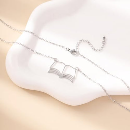 RZKING Silvery Necklace for Women, Gifts for Friend Mom Daughter Teacher - style: Book