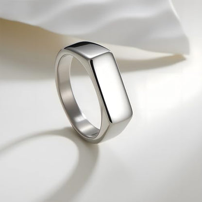 Mens Stainless Steel Plain Signet Rings 4/7/10/14MM Rectangular Pinky Rings | High Polish Classic Blank Thumb Rings, Everyday Comfit Wear, Gift for Men - color: Silver07