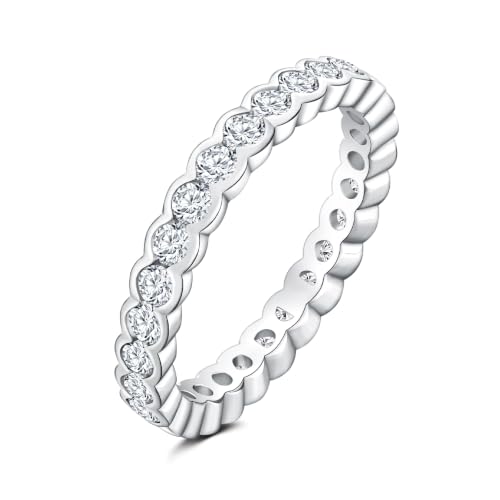 2.2mm Thin Stackable Full Eternity Rings for Women 14K Gold Plated | Cubic Zirconia/Emearld/Ruby/Sapphire Wedding Promise Band Ring for Her Valentines Anniversary Size 6-10 - color: A-CZ