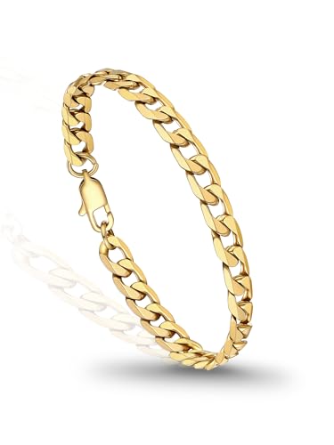 PROSTEEL Bracelets for Men, Figaro/Cuban Mens Bracelet, Silver/Gold/Black | 6/9/13mm Width, 7.5/8.3/9" Length, Stainless Steel Mens Bracelet, Durable & Non Tarnish, Chunky Jewelry with Gift Box - style: E 6mm-Cuban-Gold