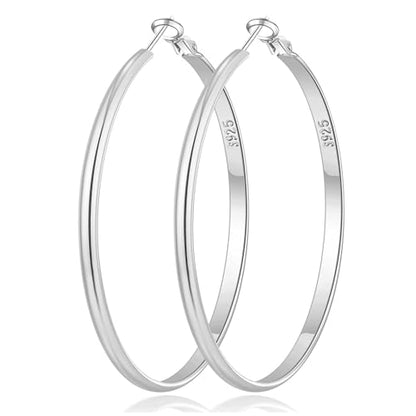 EXGOX 5mm Wide Gold Hoop Earrings for Women,Sterling Silver Hoop Earrings Large Silver Hoop Earrings Hypoallergenic Lightweight 14K Real Gold Plated Big Hoop Earrings for Women 30/40/50/60/70mm - color: 3MM-Sliver Hoop-50mm
