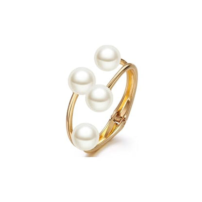 Pearl Bangle Bracelet for Women Chunky Gold Bangle Opened Bracelet Minimalist Cuff Bracelet for Women