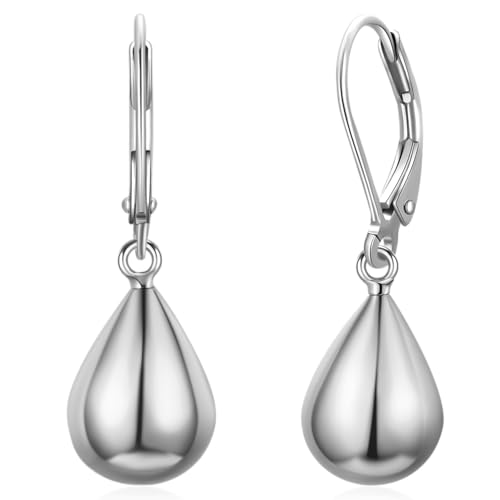Teardrop Dangle Leverback Earrings for Women 14k Gold Plated 925 Sterling Silver Post Waterdrop Dangle Drop Hoop Earrings Hyoallergenic Tear Drop Dangle Earrings Jewelry Gifts - color: silver