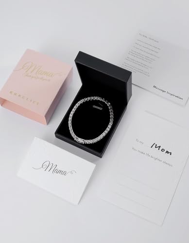 KRKCLIFE Tennis Bracelets for Women Men 14K Gold Plated Hypoallergenic | Classic Round AAAAA Cubic Zirconia 3/4/5mm Width,Elegant Jewelry Anniversary Birthday Gifts for Women Him Wife Mom 6.5-8 Inch - color: White Gold-Luxury Mother's Day Gift Box
