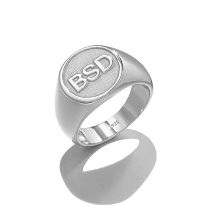 925 Sterling Silver Personalized Letter Signet Pinky Ring for Men Custom Initial Engraved Monogram Chevalier Ring - color: Silver
