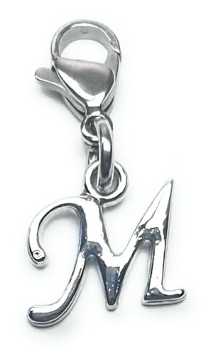 Initial Italic Cursive Stainless Steel Clasp Clip on Charm Graduation Cap Tassel Event Party Invitation Card Baby Shower Birthday Thank You Celebration Personalized Congratulations Choice of 26 Letters - style: Letter M