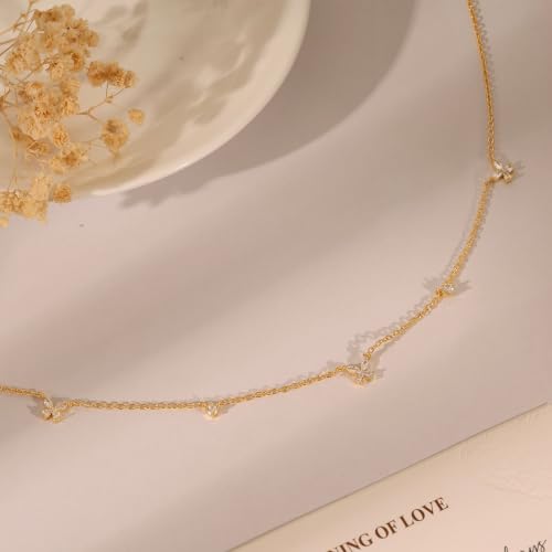 Gold Choker Necklace for Women, Dainty Gold Necklace 14k Gold Plated Simple Coin Butterfly Choker Necklaces for Women Trendy Charm Cute Non Tarnish Gold Necklace Fashion Waterproof Jewelry - color: D-Gold