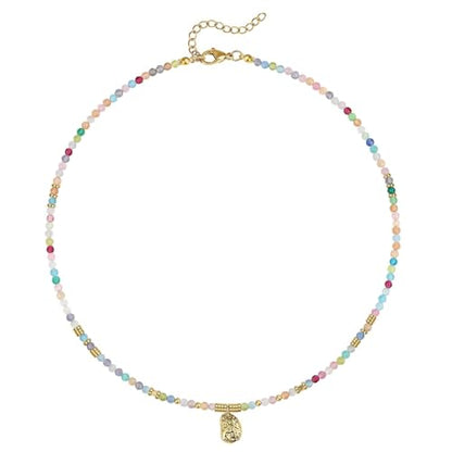 KissYan Beaded Choker Necklace for Women, Colorful Natural Gemstones Pearl Choker 14K Gold Plated Pendant Healing Crystal Necklace Handmade Stone Jewelry Gift | 14K Gold Plated Pendant Necklaces, Natural Gemstones Pearl Choker, Healing Crystal Chain, Hand