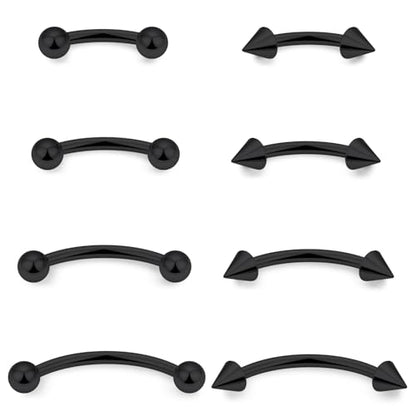 Eyebrow Piercing Jewelry Surgical Steel Vertical Labret Lip Jewelry Curved Barbell Tiny Eyebrow Ring Ear Rook Navel Small Belly Button Ring for Women Men 16g Bar Length 6mm/8mm/10mm/12mm - color: black,ball+spike