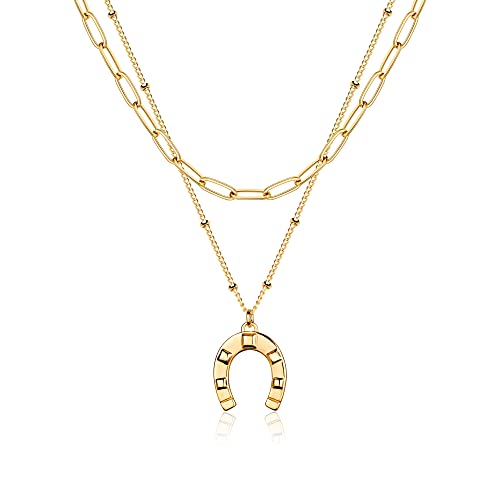 MEVECCO Dainty Pendant Layered Necklaces for Women | 18K Gold Plated Brass, 2-Piece Set With A Choker-Length Upper Layer, Wear Together Or Separately, Refined Everyday Style - style: Layer Horseshoe