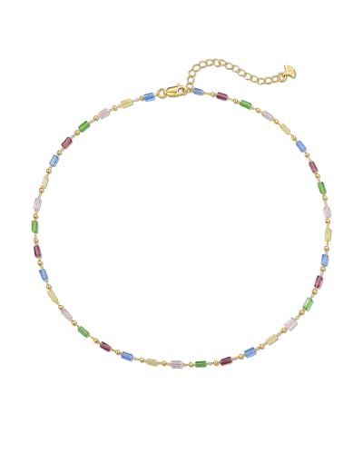 SNGIA Colorful Beaded Choker Necklace for Women, Gold Tone Adjustable Multicolor Rectangular Bead Necklace, Delicate Minimalist Layering Jewelry Gift - style: Pastel Bar