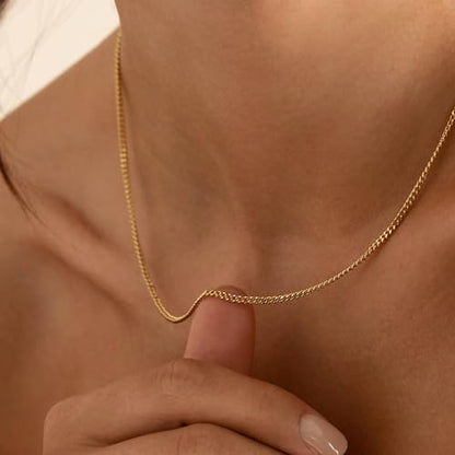 14K Gold Plated Chain Necklace for Women Trendy - 925 Sterling Silver Clasp | Waterproof Dainty Choker Necklace, 14/16/18/20 inch Thin Simple Box Figaro Chain Herringbone Necklace Jewelry for Women Men - color: Cuban