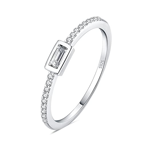 JewelryPalace Princess Emerald Cut CZ Stackable Wedding Ring Eternity Bands for Women, Cubic Zirconia 925 Sterling Silver 14k Yellow Rose Gold Plated Promise Ring for Her, 4pc Anniversary Ring Sets - color: P-1Pc-Emerald Cut-Sterling Silver