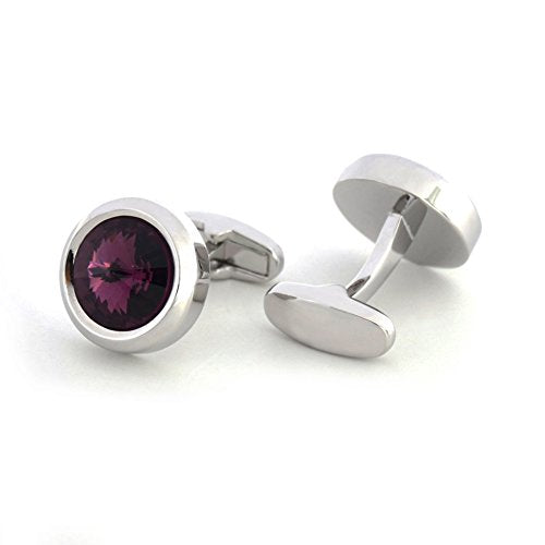 Mens Cufflinks Elegant Style Cuff Link Super Shiny Navy Blue Crystal Circular Cufflinks with Gift Box - color: Purple