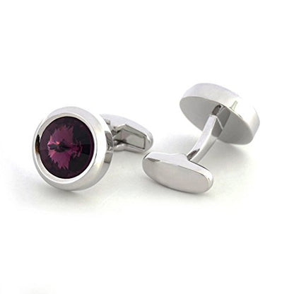 Mens Cufflinks Elegant Style Cuff Link Super Shiny Navy Blue Crystal Circular Cufflinks with Gift Box - color: Purple