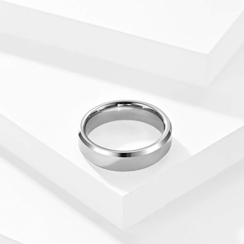 Stainless Steel Wedding Band Ring For Men Women | Sandblasted matte finish, 4mm/6mm/8mm widths, steel/black/gold-tone colors, everyday wear, wedding - color: Smooth-6mm-Silver