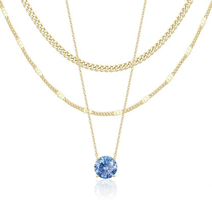 WomenGifts Layered Gold Necklaces for Women, 14K Gold Sterling Silver Plated Dainty Pendant Necklace Set Non Tarnish, Chunky Stackable Cuban Chain Choker, Trendy Birthstone Vacation Jewelry Gift - color: Gold, style: Cubic Zirconia-Created Topaz-Dec