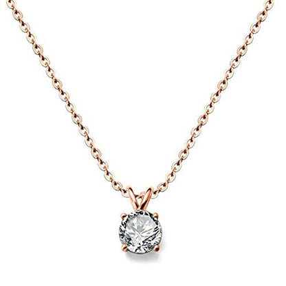 Jude Jewelers Stainless Steel Classical Simple Plain Solitaire Style Collar Charm Necklace - color: Rose Gold