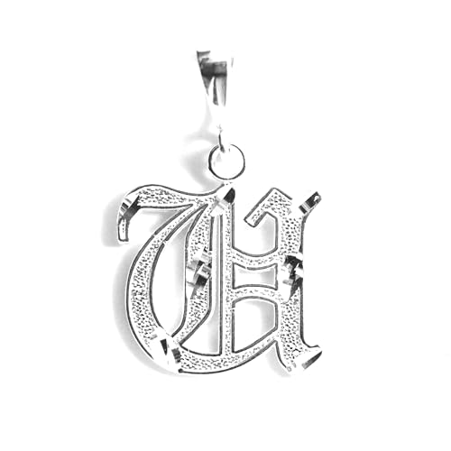Personalized Gothic Old English Sterling Silver Initial A-Z Pendant. - style: U