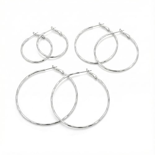 Hoop Earrings for Women, Hypoallergenic Stainless Steel Lightweight Thin Large Big Hoops Earrings Set for Women, Non Tarnish for Jewelry Gift 40MM - color: Silver-3 packs