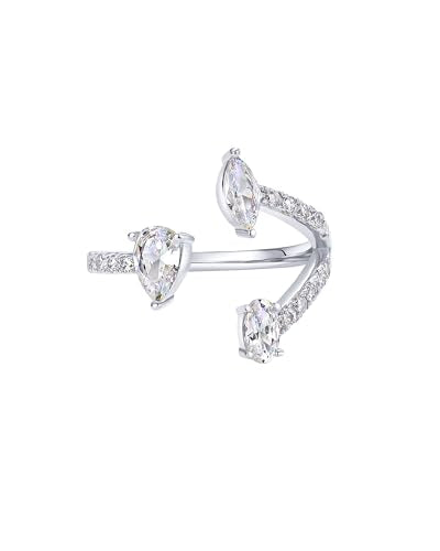 PAVOI 14K Gold Plated Cubic Zirconia Bypass Open Band Stackable Ring for Women | CZ Statement Eternity Rings - color: White Gold, size: 7, style: Triple