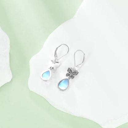 POPLYKE Dragonfly Butterfly Hummingbird Sunflower Earrings 925 Sterling Silver Abalone Shell Moonstone Leverback Earrings Jewelry - style: Moonstone Butterfly 2