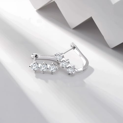 Cubic Zirconia Hoop Earrings for Women Small Huggie Hoops, 12MM - color: Silver