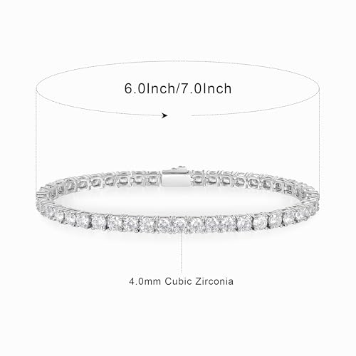 3/4/5mm Tennis Bracelet, 18k White Gold Plated 3MM/4MM/5MM Iced Out Round Cubic Zirconia Tennis Bracelet for Women Men 6.5/7/7.5 Inches - color: 4MM White Gold, size: 8 inch