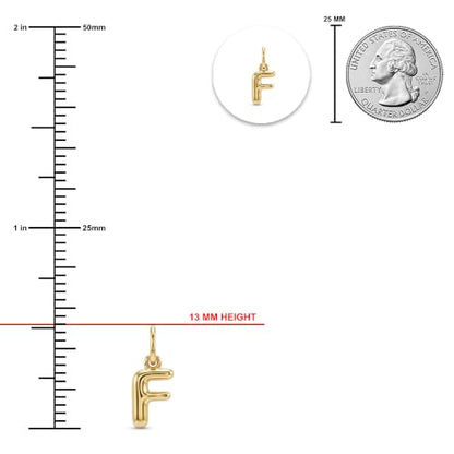 Gold Puffed Initial Letter Charm - 10 Karat Gold - 3D Bubble Letter Pendant - style: Letter f