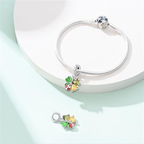 925 Sterling Silver Charms for Bracelets and Necklaces Beads Charms Jewelry Gift for Women - color: Spring Four-Leaf Clover