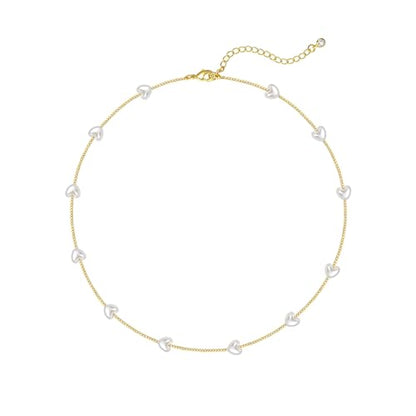 HERIER Cute Heart Necklace Dainty 18k Gold Plated Tiny Heart Pendant Choker Necklaces Small Gold Love Open Heart Chain Necklace for Women Simple Gold Necklace for Women Trendy Jewelry - color: Heart Pearl Necklace-Gold