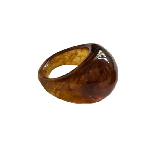 Y2k Colorful Chunky Resin Acrylic Thick Wide Dome Plastic Exaggerated Aesthetic Knuckle Rings for Women Vintage Minimalist Finger Joint Funny Cute Statement Jewelry - color: brown