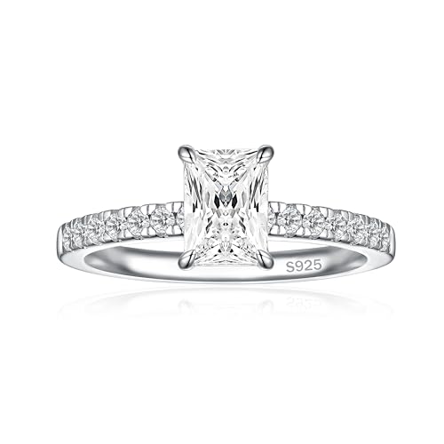 1.25CT 925 Sterling Silver Engagement Rings for Women Radiant Cut Solitaire Cubic Zirconia Wedding Rings for Women Promise Rings for Her Size 4-12.5 - color: Silver