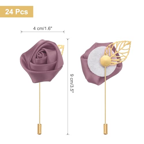 uxcell 24pcs SOYA Red Rose Boutonnieres Flower Pins for Wedding | Buttonholes Pocket Boutonnieres for Wedding Ceremony Anniversary Prom Formal Dinner Party - color: Soya Red