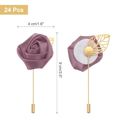 uxcell 24pcs SOYA Red Rose Boutonnieres Flower Pins for Wedding | Buttonholes Pocket Boutonnieres for Wedding Ceremony Anniversary Prom Formal Dinner Party - color: Soya Red
