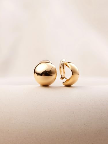 FAN&LOUIS Gold Ball Clip On Earrings, 24K Gold Plated Chunky Half Ball Earrings for Women Non-Pierced Ears Trendy Lightweight Hypoallergenic Clip-On Earrings - style: Gold